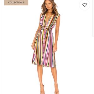 LPA Shirred button up linen dress rainbow stripe xs